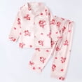 thumbnail image 2 of Zanarzt Valentines Day Pajamas Girls Valentines Pajamas Satin Pajama Set Silk Pjs Long Sleeve Button Down Trendy Sleepwear Loungewear Sets for Kids Pink,5-6 Years, 2 of 3