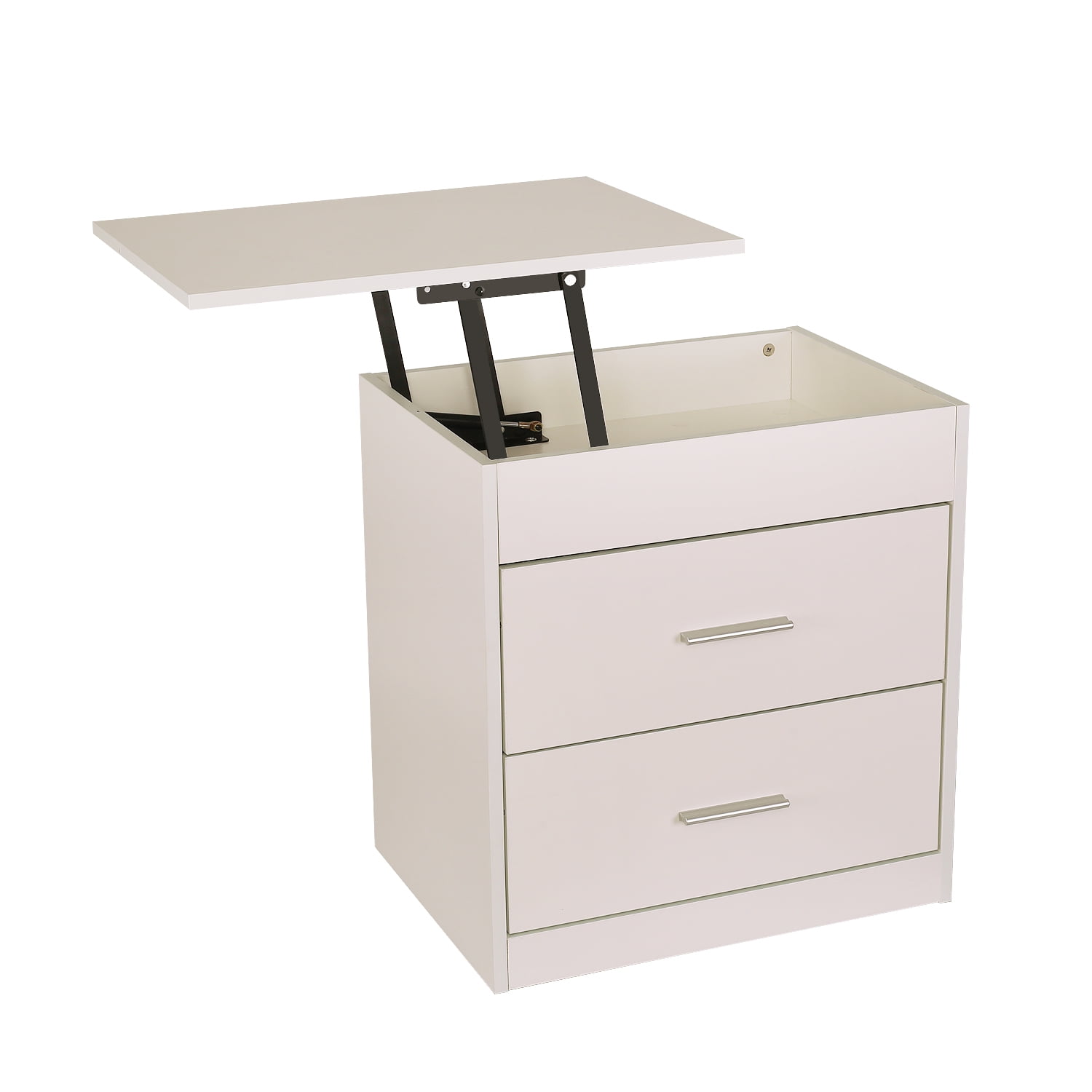 FULLWATT Beside Table with 2 Drawers Nightstand with Lift Top and Computer Table, Height
