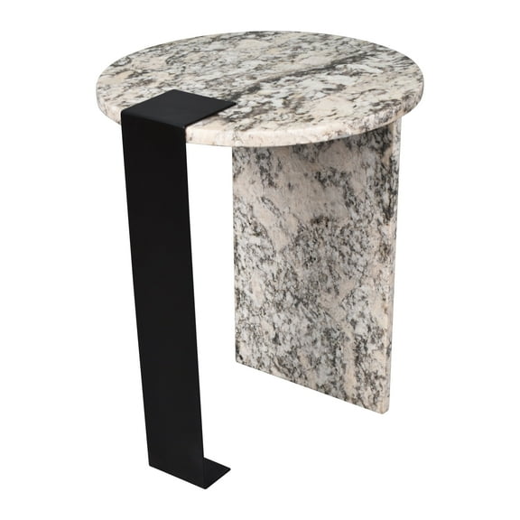 Lyra 17" Contemporary Natural Marble/Metal Handmade Round End Table, Ivory/Black