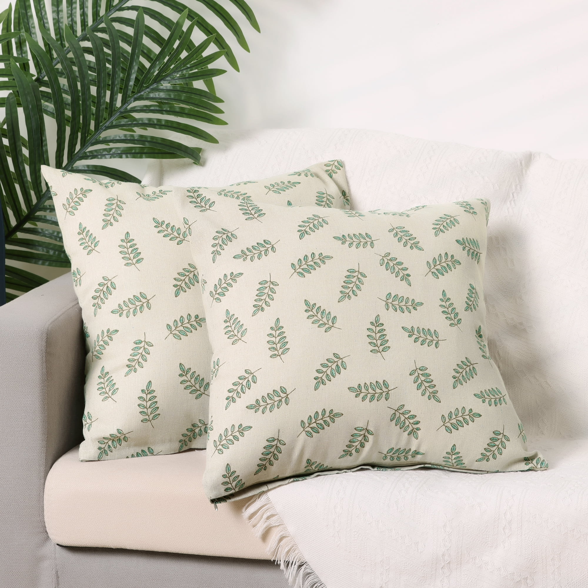 Unique Bargains Spandex Soft Home Decor Throw Decorative Pillow Covers (2 Count) Small Green Leaves 18" x 18"