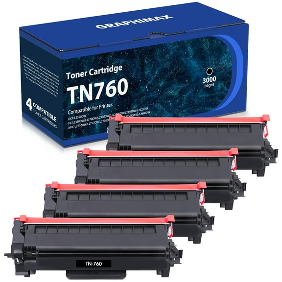GraphiMax TN760 Toner Cartridge Compatible for Brother TN-760 TN 760 TN-730 TN730 DCP-L2550DW MFC-L2710DW MFC-L2750DW HL-L2395DW HL-L2350DW HL-L2390DW HL-L2370DW MFC-L2690DW Printer (Black, 4-Pack)