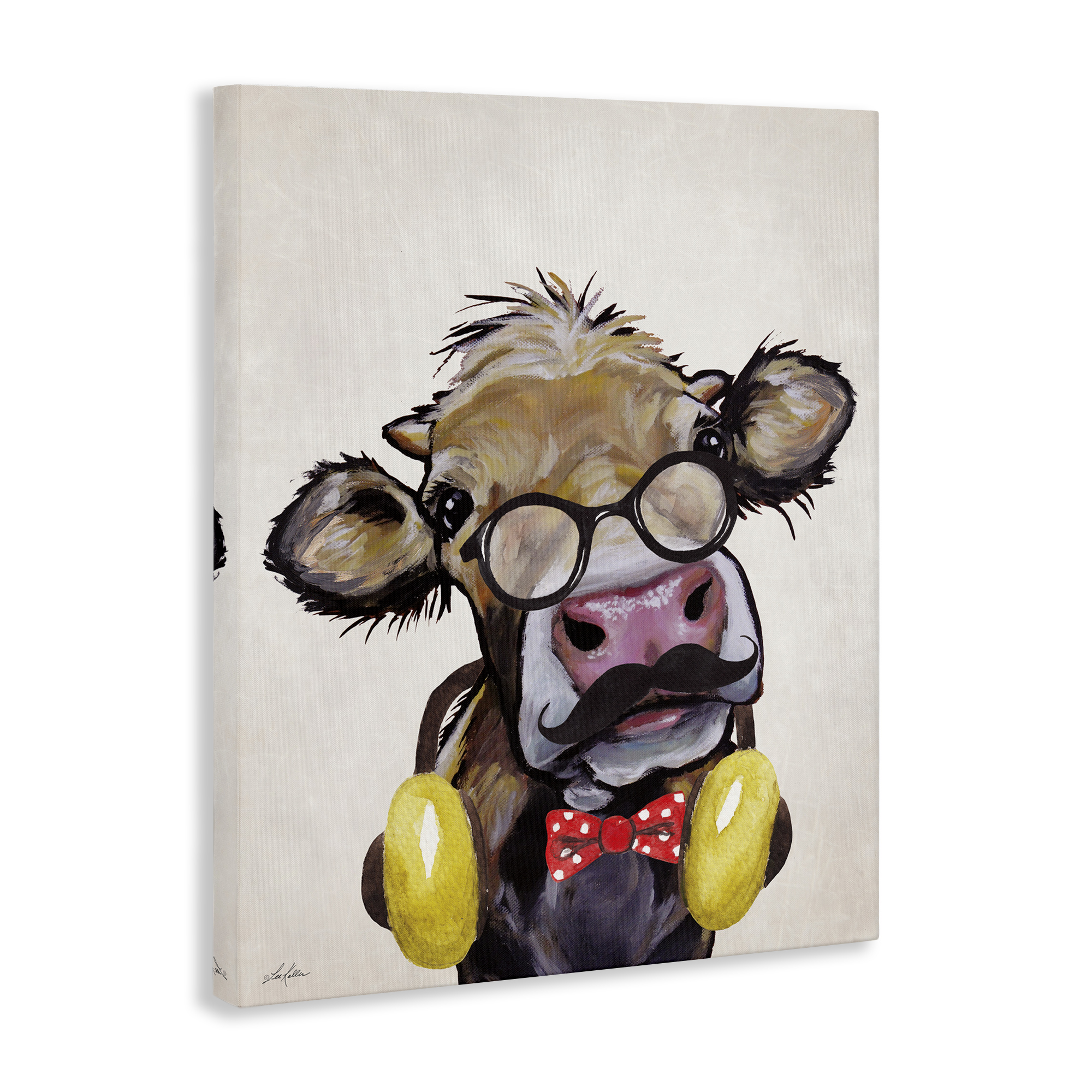 Stupell Industries Hipster Cow & Headphones Animals & Insects Painting Gallery Wrapped Canvas Art Print Wall Art, 30 x 40