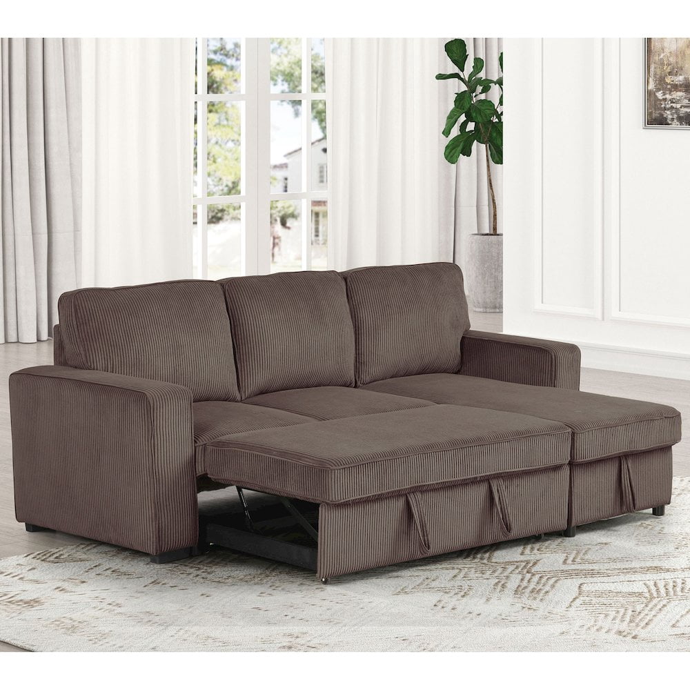 Furniture of America Liven Right Hand Facing Corduroy Indoor Pull-out Sleeper Sectional, Brown