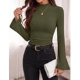 thumbnail image 3 of PRETTYGARDEN Womens Long Sleeve Shirts Fall Bell Sleeve Mock Turtleneck Ribbed Going Out Tops Casual Ruched Y2K Clothes, 3 of 8