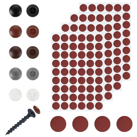Uxcell 540Pcs Screw Cap Stickers and 100Pcs Screw Covers, 21mm Self Adhesive Screw Hole Covers Hole Stickers for Furniture Cabinet Shelf Decoration, Brown