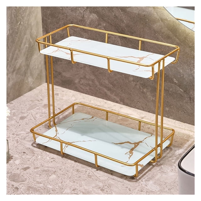 2 Tier Cosmetic Storage Shelf Large Capacity Metal Storage Shelf Rack for Bathroom Kitchen