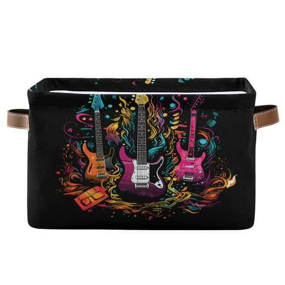 Electric Guitar Storage Bins with Handle Fabric Organizer Basket Foldable Box 1 Pack 14.2x10.2x8.3