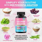 Collagen For Women Men Capsules Peptides Type I II III V X 64,000 MCG Biotin Keratin Hyaluronic Acid MSM Vitamin A Vitamin C Vitamin E Folic Acid Zinc Magnesium with Grape Seed Extract, Quercetin