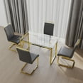 thumbnail image 2 of 51" 4-Person Glass Dining Set: Gold-Plated Leg Table & Chairs, Modern Rectangular Tempered Glass Top, Armless PU Dining Chairs, for Kitchen/Dining Room, 2 of 9