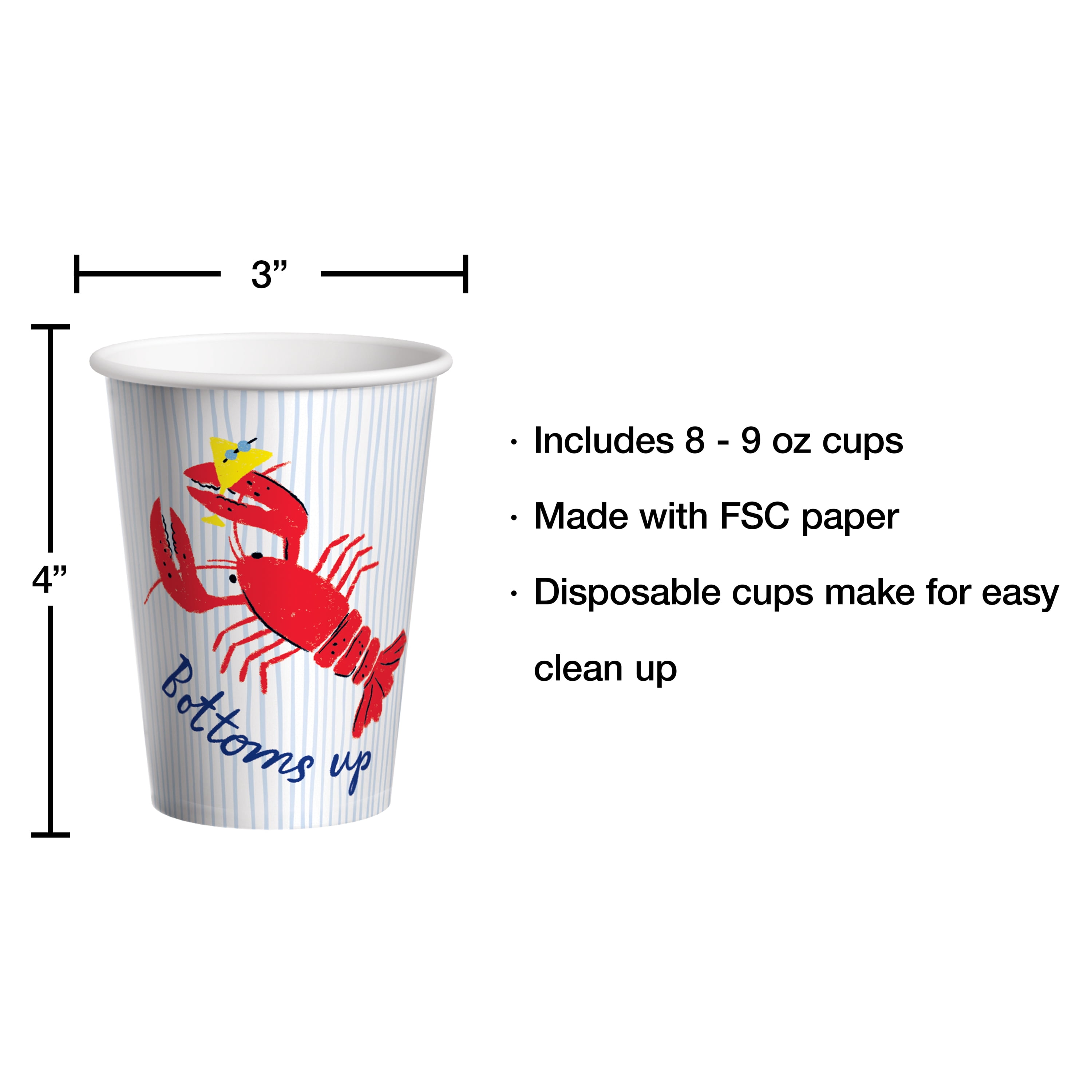 Bright Tides Bottoms Up Disposable Paper Cups, 9 oz, Multicolor, 8 Count, by Way To Celebrate