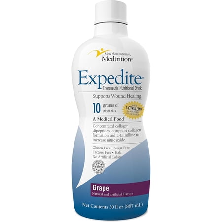 Medtrition Expedite Liquid Collagen, Grape, 30 Fl Oz, Pack of 1 - Nutrition Support for General, Orthopedic & Cosmetic Surgery Recovery