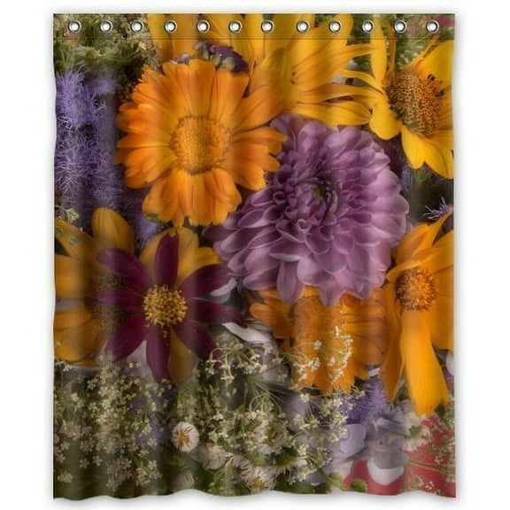 HelloDecor Camp Of Flowers Shower Curtain Polyester Fabric Bathroom Decorative Curtain Size 60x72 Inches
