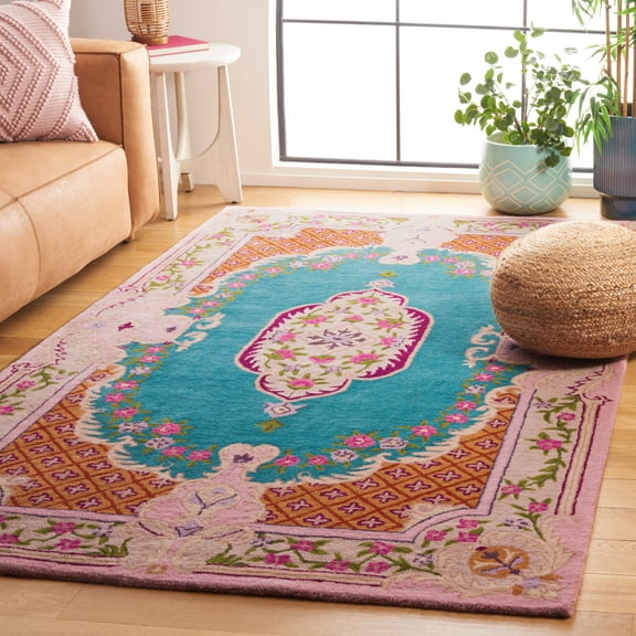 SAFAVIEH Bellagio Chandler Floral Wool Area Rug, Blue/Pink, 6' x 9'