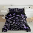 thumbnail image 2 of Manfei Rustic Flower Butterfly Queen Comforter Set,Natural Plant Bedding Sets,Purple Black Bedding Comforter Set For Girls,Microfiber Bedroom Decor Reversible,3-Piece, 2 of 8