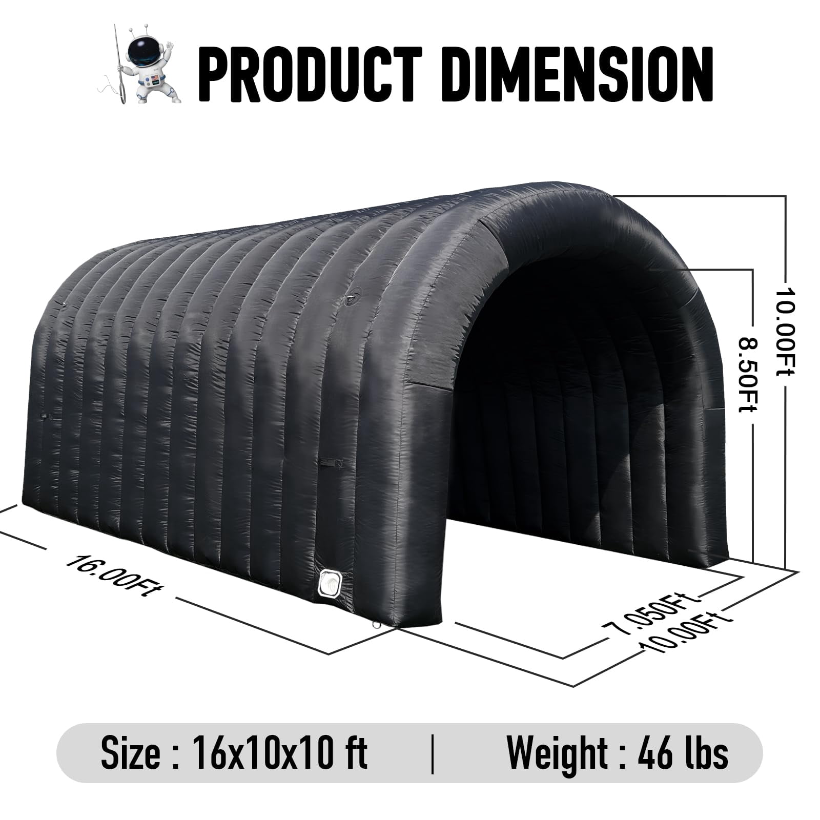Inflatable Sports Tunnel Arch with Blower 16x10x10ft Black Event Entrance for Exhibitions Shops Schools & Supermarkets