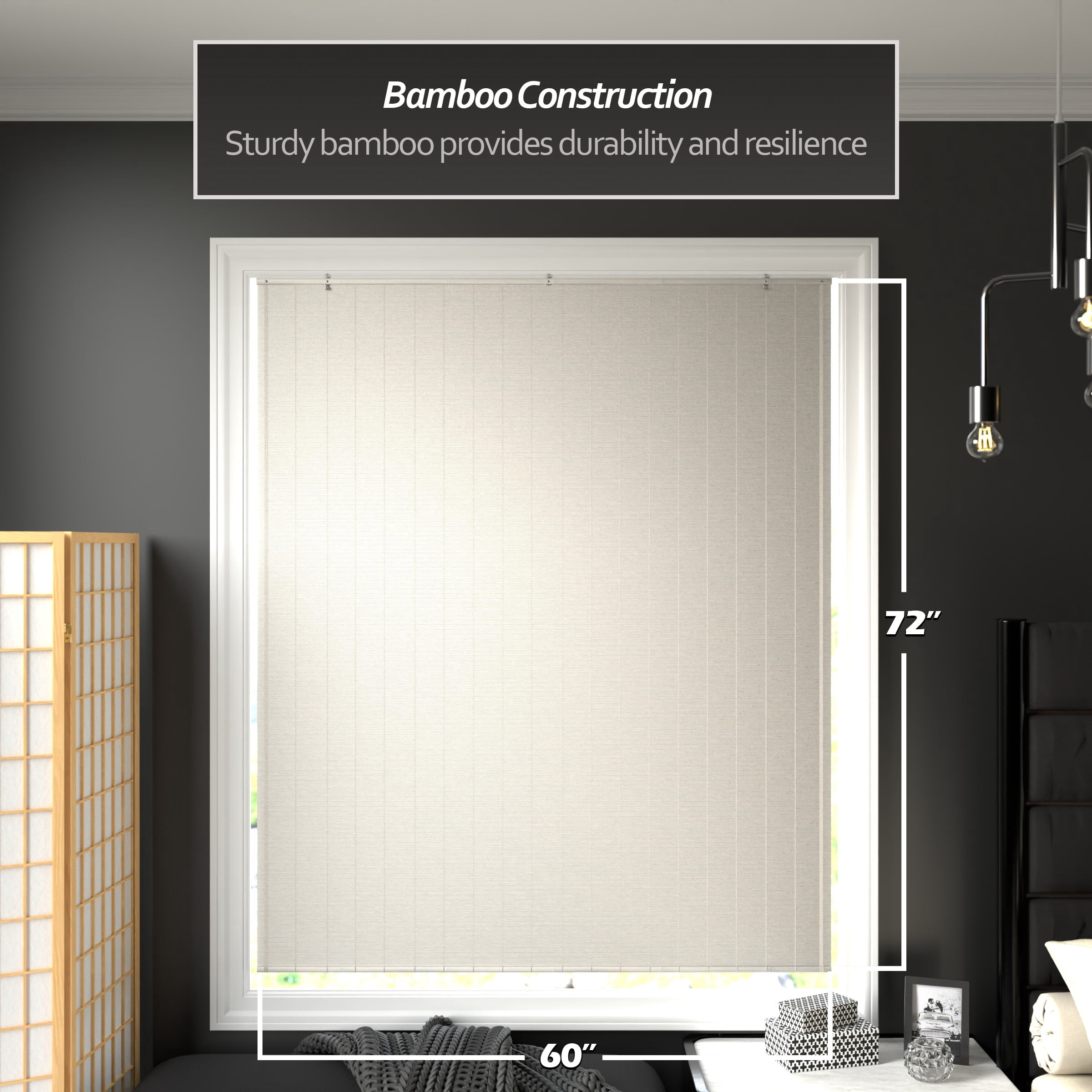 Red Lantern Bamboo Window Shade Blind - White 60" W