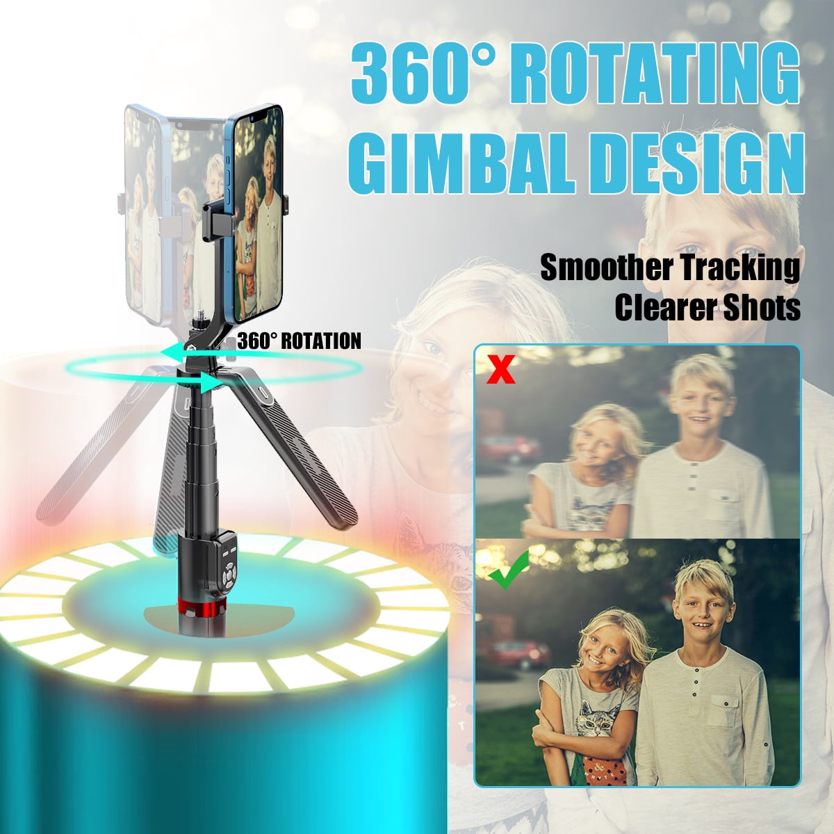 Performance Master 86 inch 360° Rotation Selfie Stick & Tripod with Dual Remote and LED Fill Light