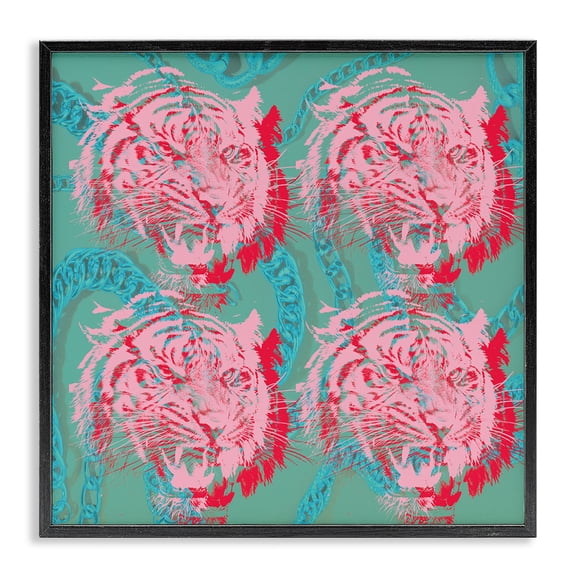 Stupell Industries Bohemian Abstract Tigers Pattern Black Framed Giclee Art, 24 x 24, by Lil' Rue
