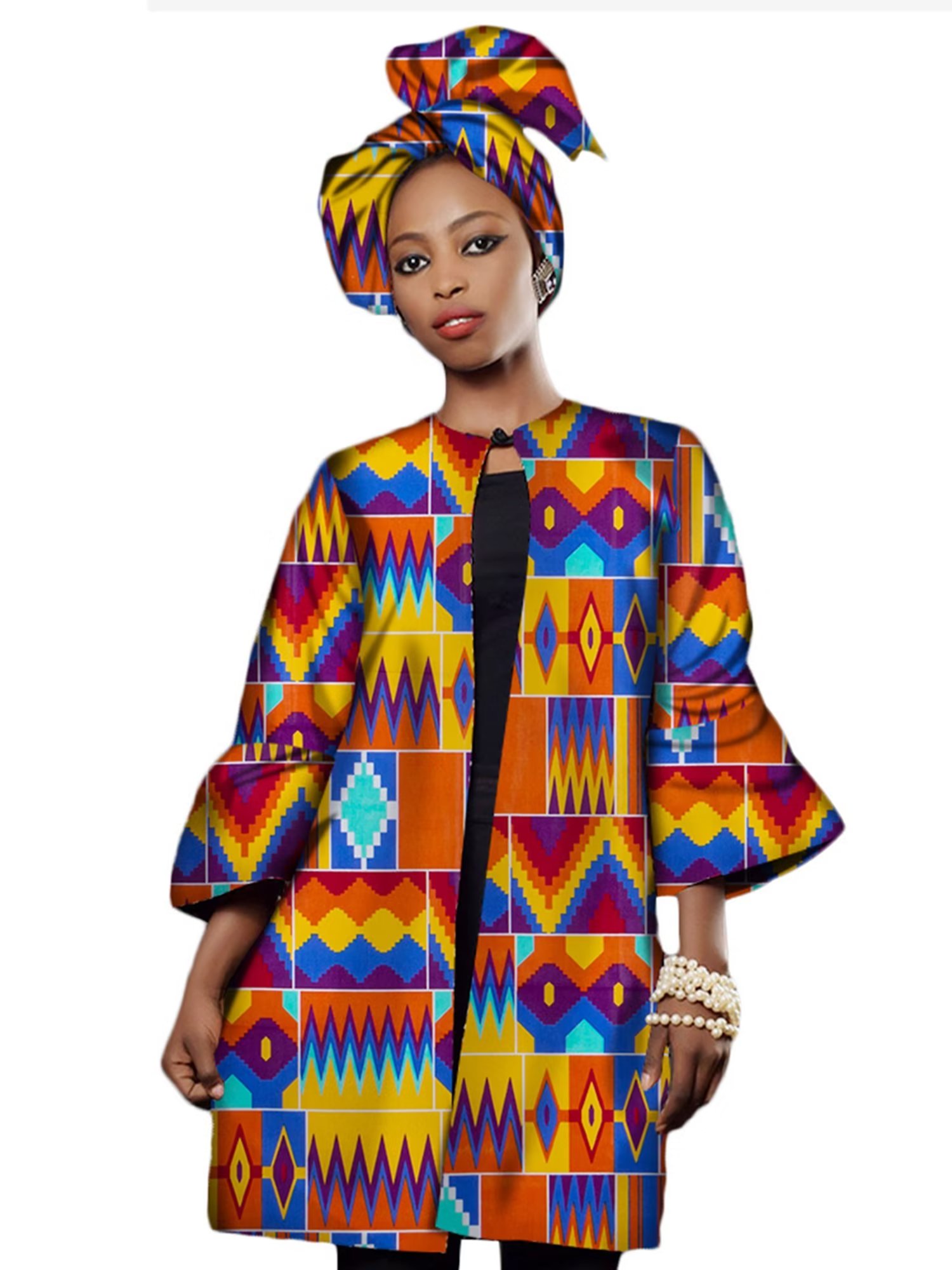 BintaRealWax Women African Print Clothing Dashiki Three Quarter Sleeve