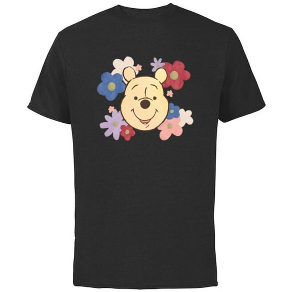 Disney Winnie the Pooh and Flowers Too - Short Sleeve Cotton T-Shirt for Adults - Customized-Black