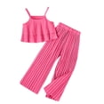 thumbnail image 1 of xiaxaixu Kids Girls Clothes Suits Solid Color Ruffles Sleeveless Sling Tank Tops and Elastic Waist Pleated Wide-Leg Pants 2Pcs Set, 1 of 7