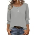 thumbnail image 2 of Sakmal Button Down Shirts Women Fall Gray Shirts Plain Henley 3/4 Sleeve Blouses for Women, 2 of 8