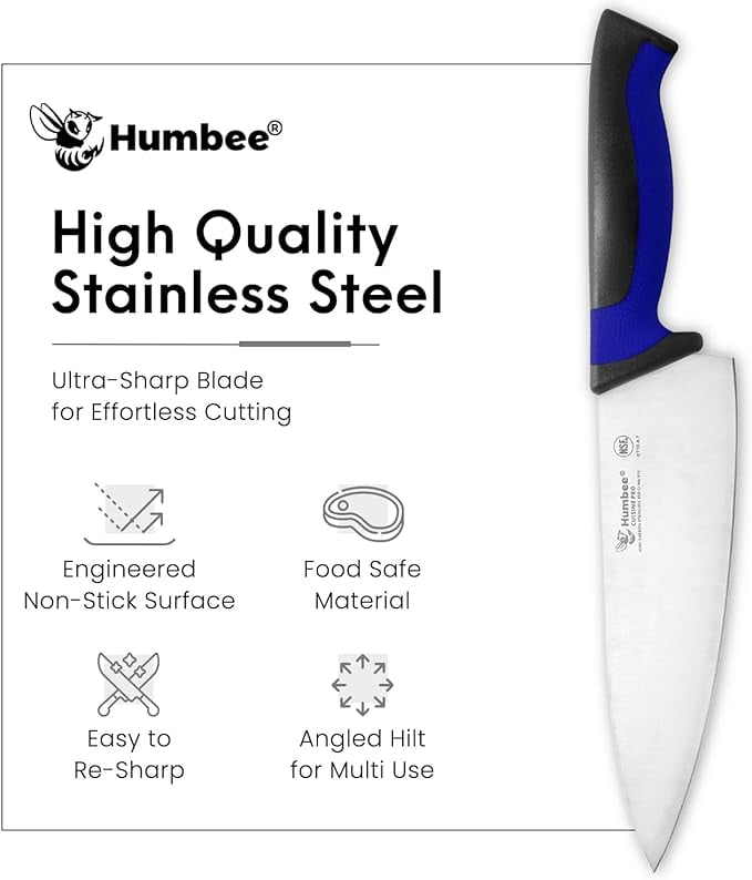 Humbee 8-Inch Chef Knife Razor-Sharp Blade Kitchen Knife with Comfortable Grip Handle, Blue DT-10 Series