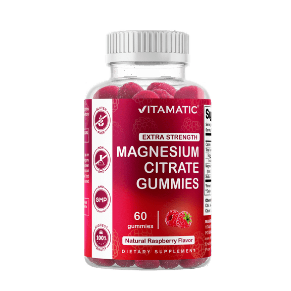 Vitamatic Extra Strength Magnesium Gummies 255 mg (Elemental Mg) per Serving - 60 Vegan Gummies - Promotes Healthy Relaxation, Muscle, Bone, & Energy Support