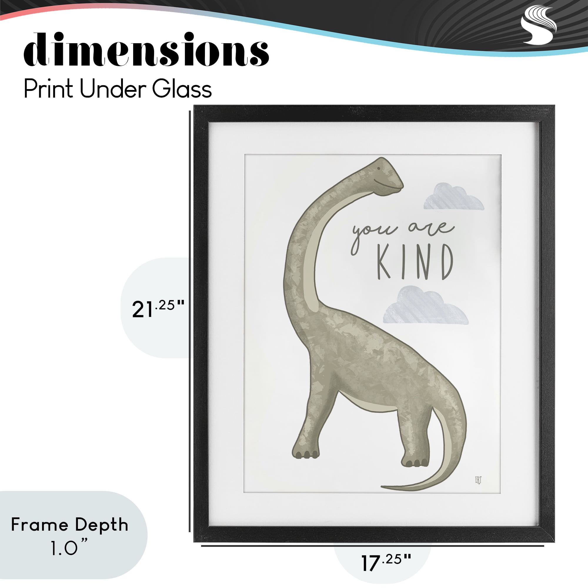 Stupell Industries You Are Kind Dinosaur Black Framed Print Under Glass, design by Elizabeth Tyndall