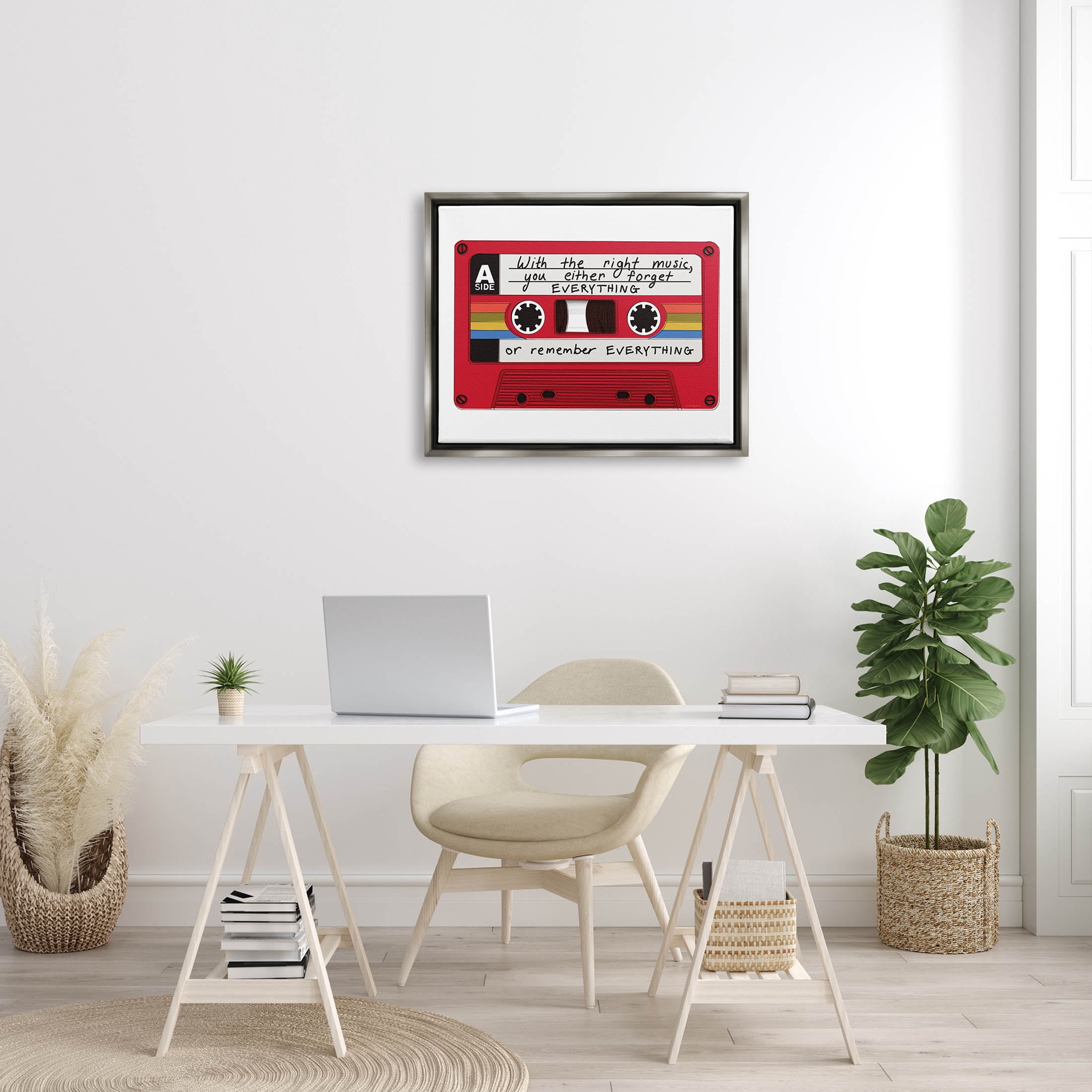 With The Right Music Vintage Cassette Inspirational Graphic Art Luster Gray Framed Art Print Wall Art