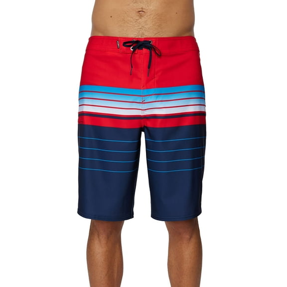 O'NEILL Men's 21 Inch Santa Cruz Stripe Boardshorts - Water Resistant Swim Trunks for Men with Quick Dry Fabric and Pockets,Red/White/Blue 2,44