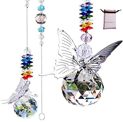 bring rainbows to your room good feng shui Double butterfly crystal suncatcher gift pink purple handmade window hanging prism