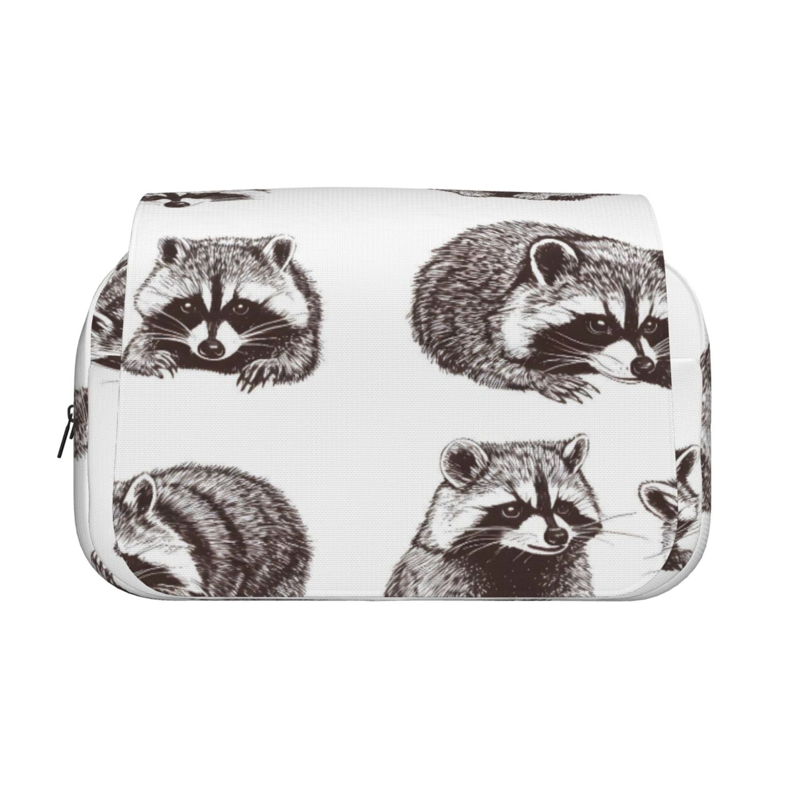 Large-Capacity Flip-Top Double-Layer Pencil Case, Multi-Functional Pocket Pen Case, Durable Stationery Organizer Cute Gray Raccoon