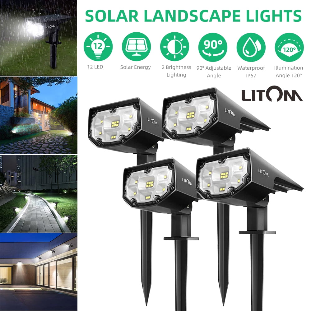 Litom 4 Pcs 12 Led Solar Landscape, Solar Landscape Flood Lights