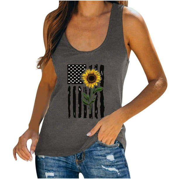 Blusa informal sin mangas con estampado de verano para mujer de Independence Day Fashion Fridja gh2014