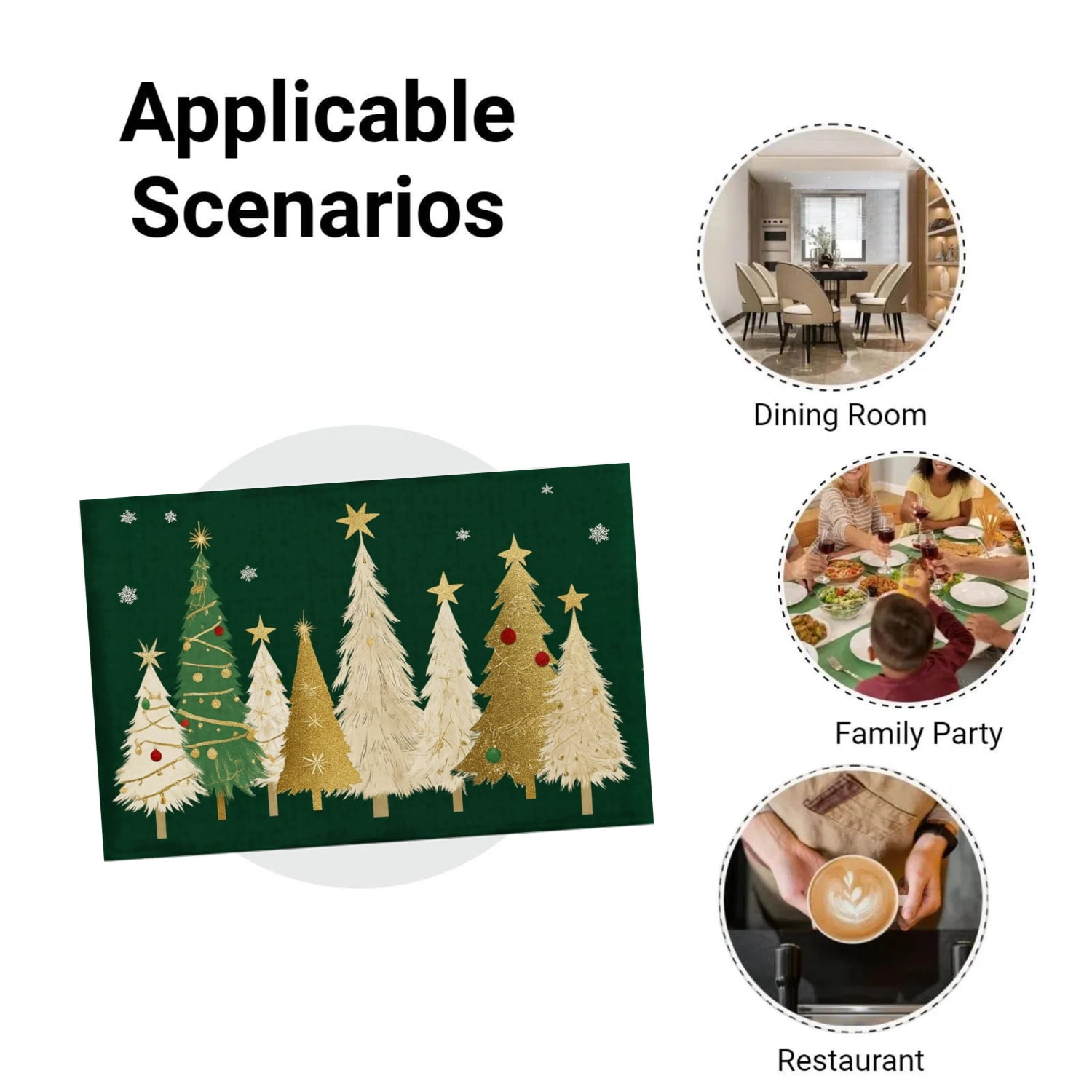 Jbralid Christmas Tree Pattern Linen Placemat Set of 6 for Home Kitchen Table Decor 12x18 inch