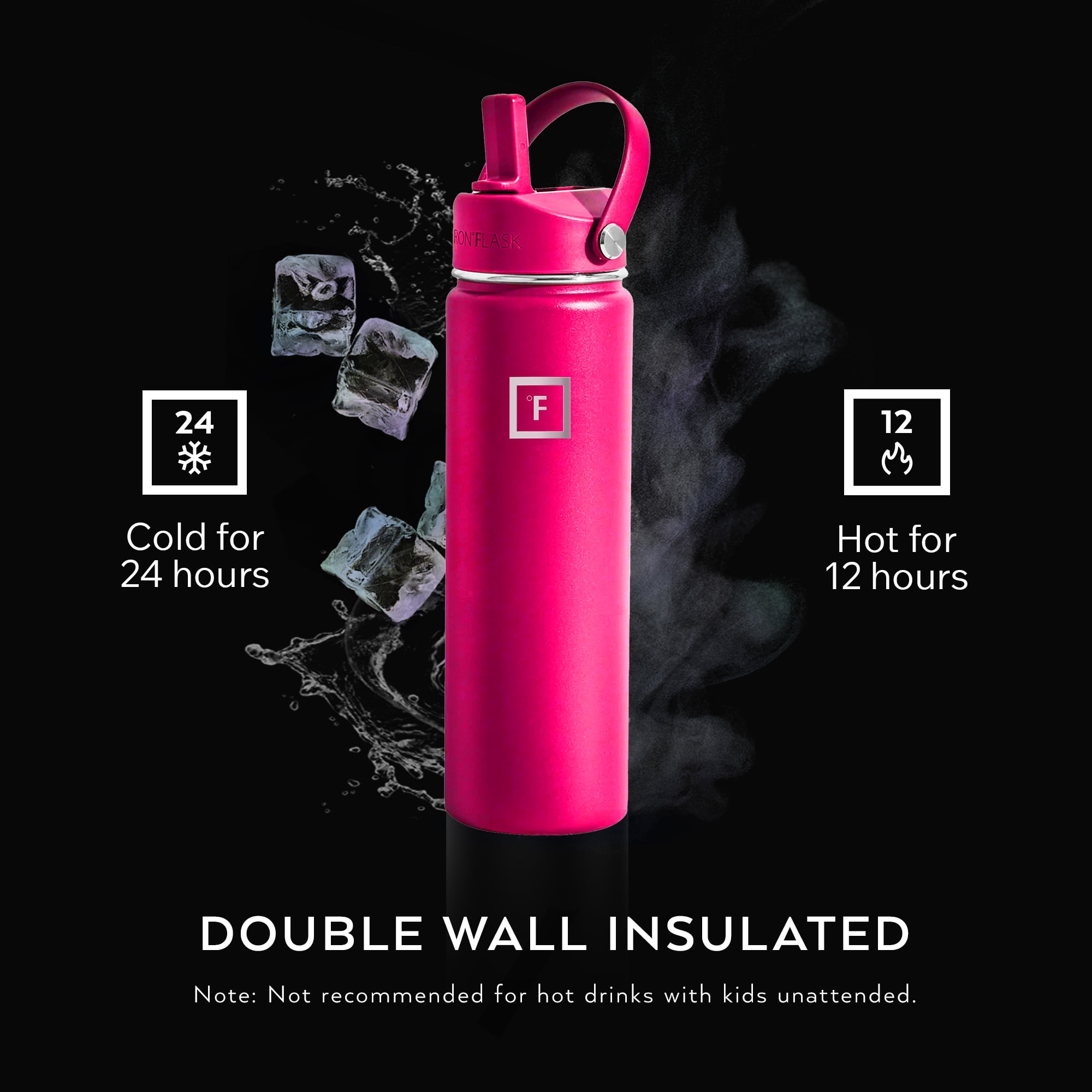 Iron Flask Stainless Steel Water Bottle 22 oz Orchid Pink with 3 Lids
