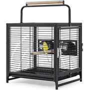 Yaheetech 26'' Wrought Iron Travel Bird Cage Carrier with Handle Perch & 2 Stainless Steel Bowls, Hammered Black