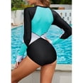 thumbnail image 5 of Women's Blue One Piece Swimsuit Zip Front Long Sleeve Bathing Suit Color Block Surfing Swimwear Size X-Large US 16-18, 5 of 5