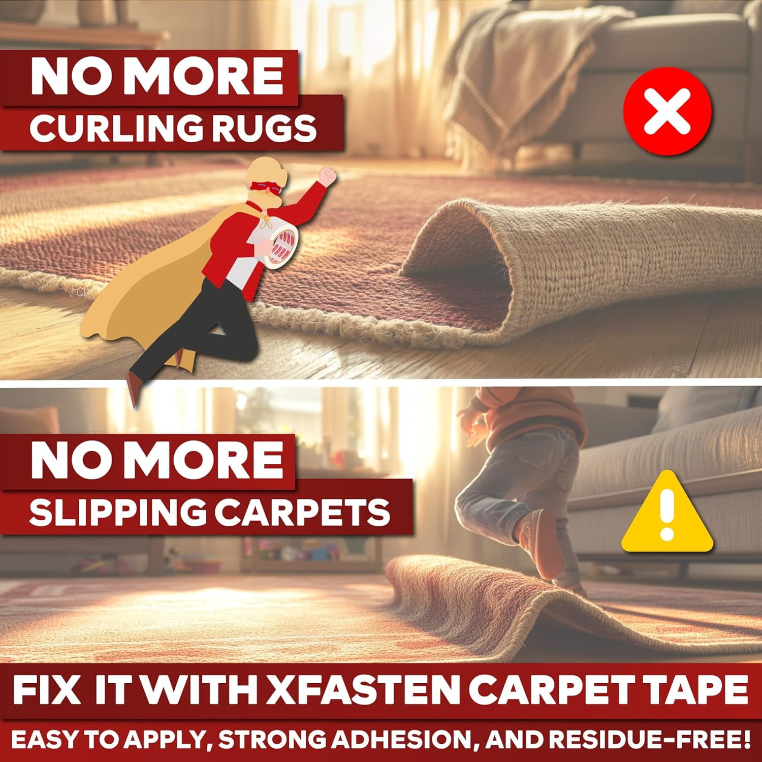 XFasten Carpet Tape, 4-inch x 30 yards for underlayments, hardwood and vinyl flooring