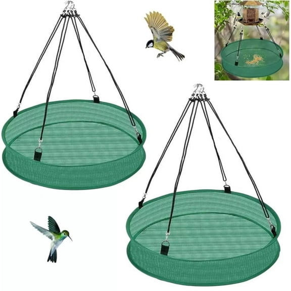 ACDANC 2 Pcs Bird Seed Catcher Tray,20 X 3.9 in / 50.8 X 10.5 Cm Green Hanging Bird Feeder Platform with Adjustable Height,Long-Lasting Nylon Mesh Birdseed Round for Outdoor Garden