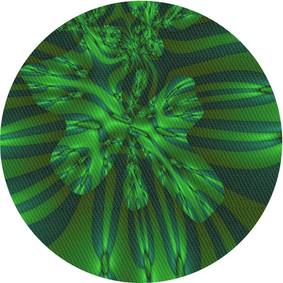 Ahgly Company Machine Washable Indoor Round Transitional Dark Forest Green Area Rugs, 5' Round