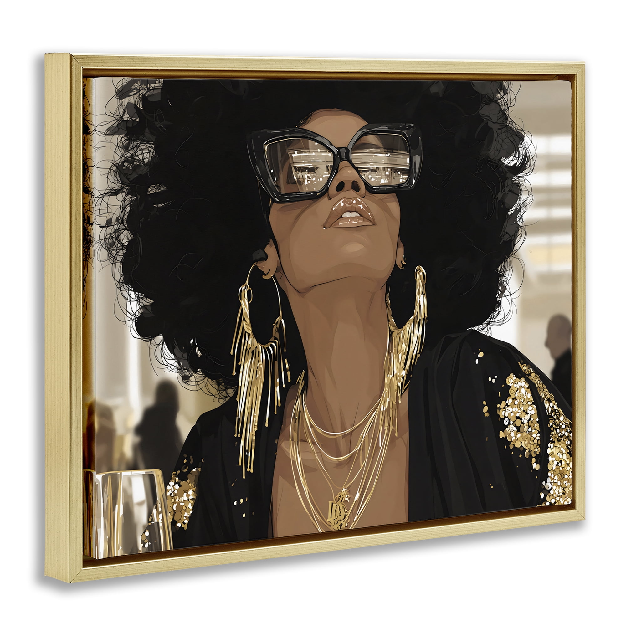 Stupell Industries Full Of Confidence Beautiful Woman Gold Framed Floater Canvas Wall Art, design by Franklyn Gregory