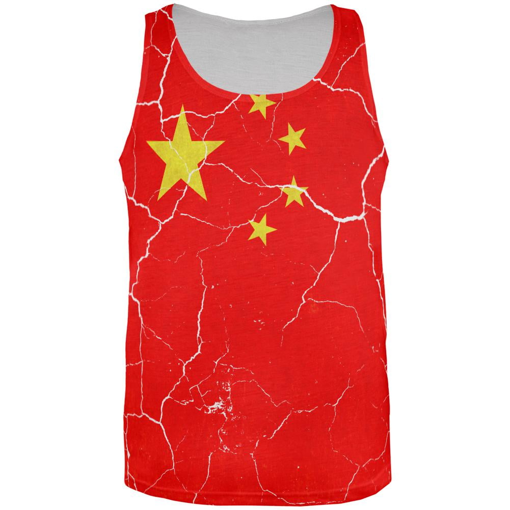 Distressed Chinese Flag All Over Mens Tank Top by Old Glory