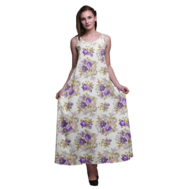 Bimba Robe Longue en Rayonne Imprimée Florale pour Femmes Chic Bohème Été Maxi Plage - Très Petit