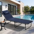 thumbnail image 6 of MRUAKA Outdoor Folding Chaise Lounge Chair, Heavy-Duty Portable Sun Lounger with 4 Adjustable Positions & Removable Pillow, Patio Beach Chair for Backyard, Poolside, Camping,Navy, 6 of 8