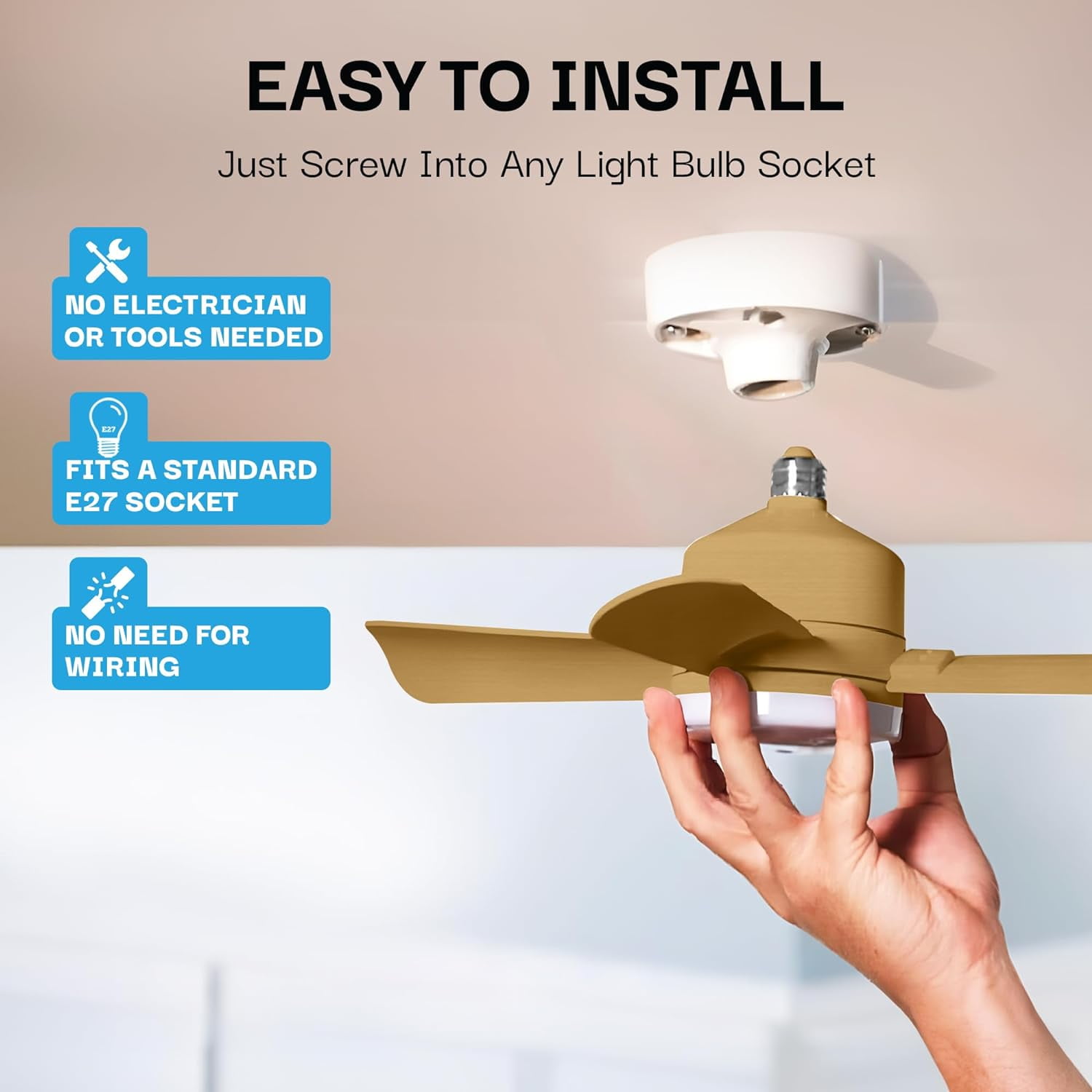 Bell+Howell 15'' Bronze LED Bulb E26 Screw Base Bedroom Socket Ceiling Fan with Remote Control