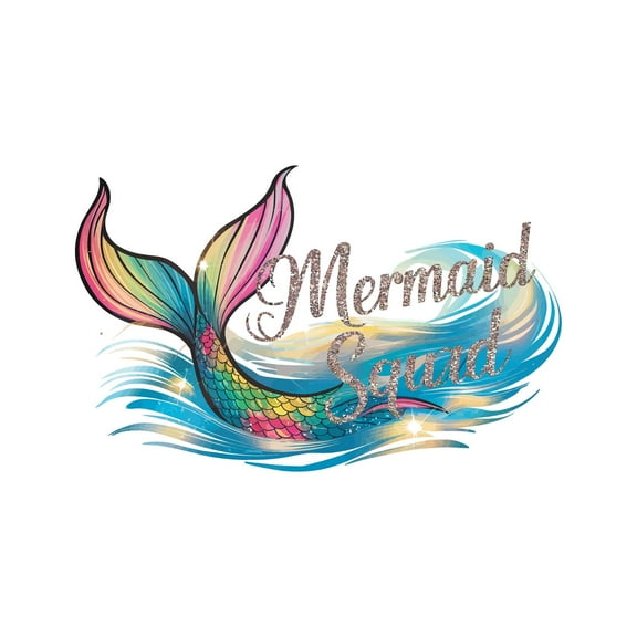Mermaid Squad Cute Sparkling Colorful Mermaid Tail Girly Wall Art Sticker Designs Vinyl Stickers For Home House Walls Rooms Windows Bedroom Decoration Size (12x12 inch)