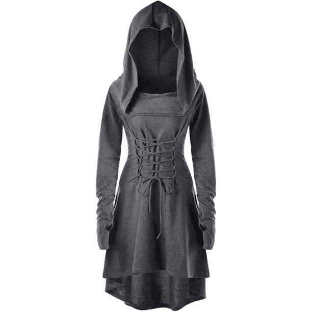 Vestido gótico de mujer, ropa medieval, disfraz de Halloween, vestido renacentista con capucha para carnaval de Halloween