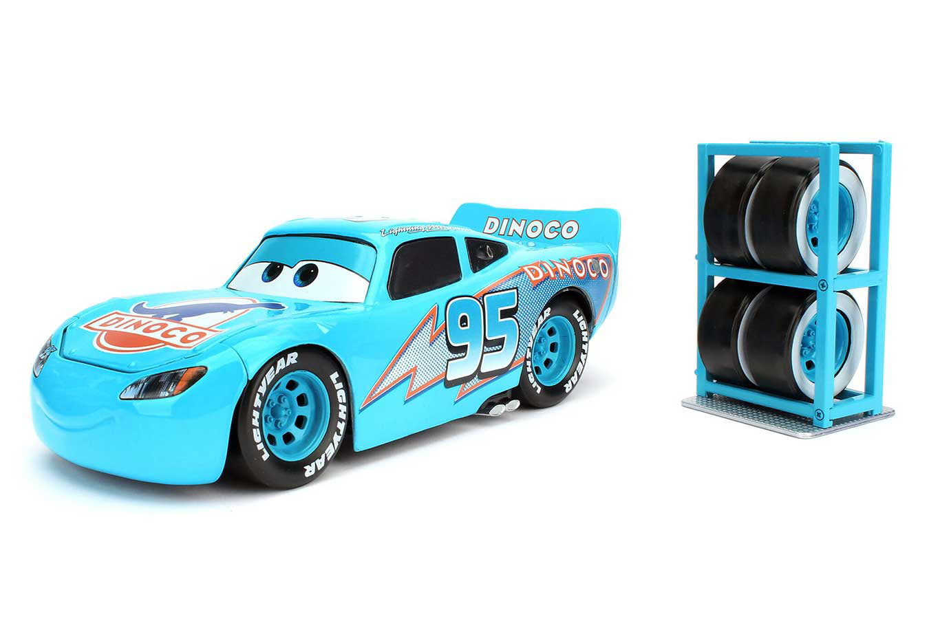 Disney Pixar Cars 124 Dinoco Lightning Mcqueen Die Cast Car With Tire